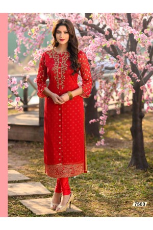 Red Designer Georgette Kurti 